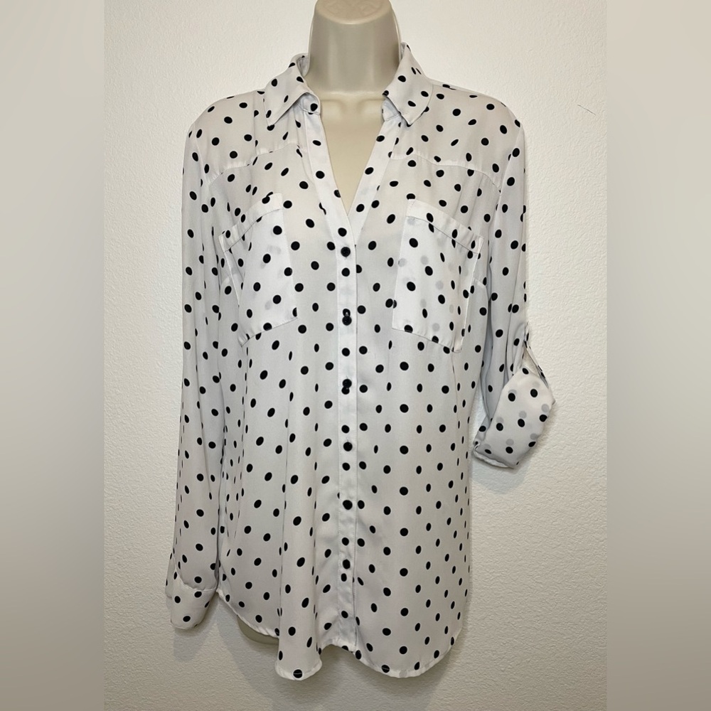 EXPRESS The Portofino Shirt Classic Black Polka Dot White Button-Down Top